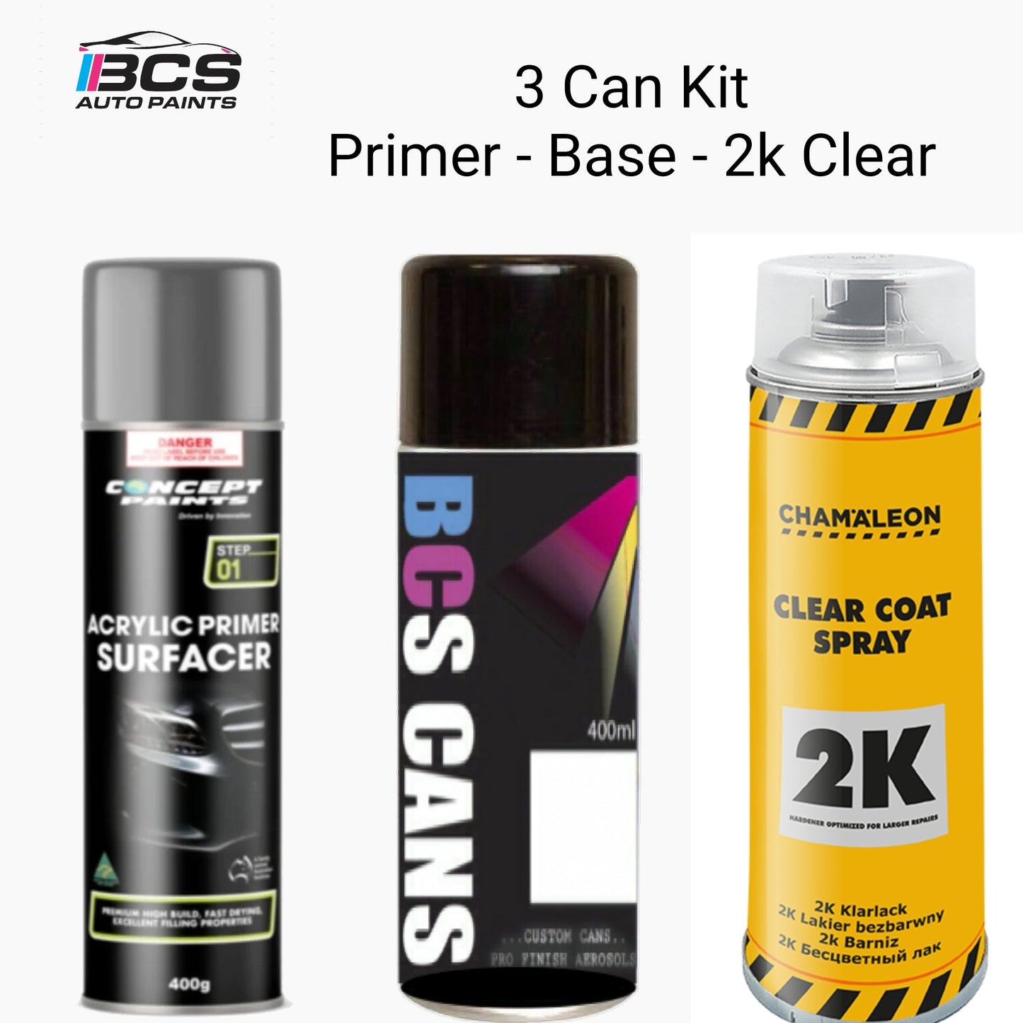 2k Aerosol Repair Kit - Primer -Colour - Clear