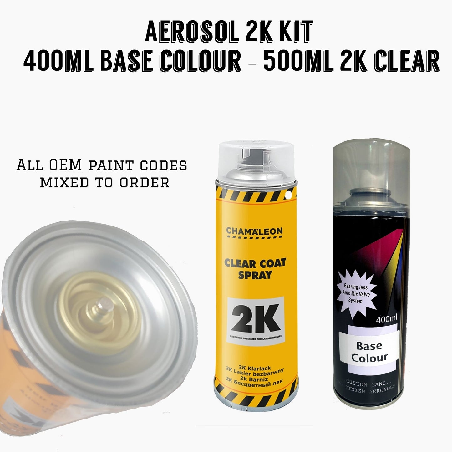 2k Clear & Base Colour 400ml - 500ml  Aerosol Spray Paint Kit